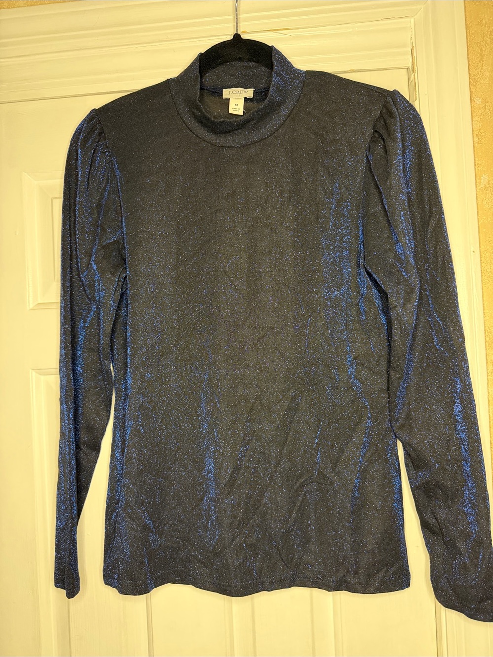 J. Crew Metallic Black & Blue Long-Sleeve Mock Neck Shirt